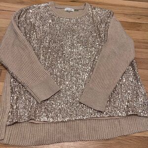 Calvin Klein Sparkling Sequin Sweater in Gold and Tan